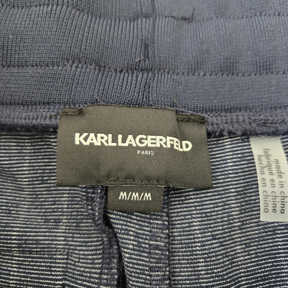 NWT Karl Lagerfeld Pinstripe Track Jogger Pants  Gym Sport Navy Size Medium - Picture 15 of 16